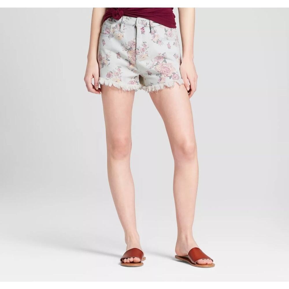 Mossimo Co. 12/31 cream denim floral print shorts.
